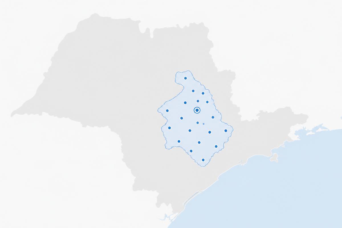 Mapa da região de atendimento da Paganelli Engenharia em São Paulo, com destaque para Piracicaba e cidades vizinhas